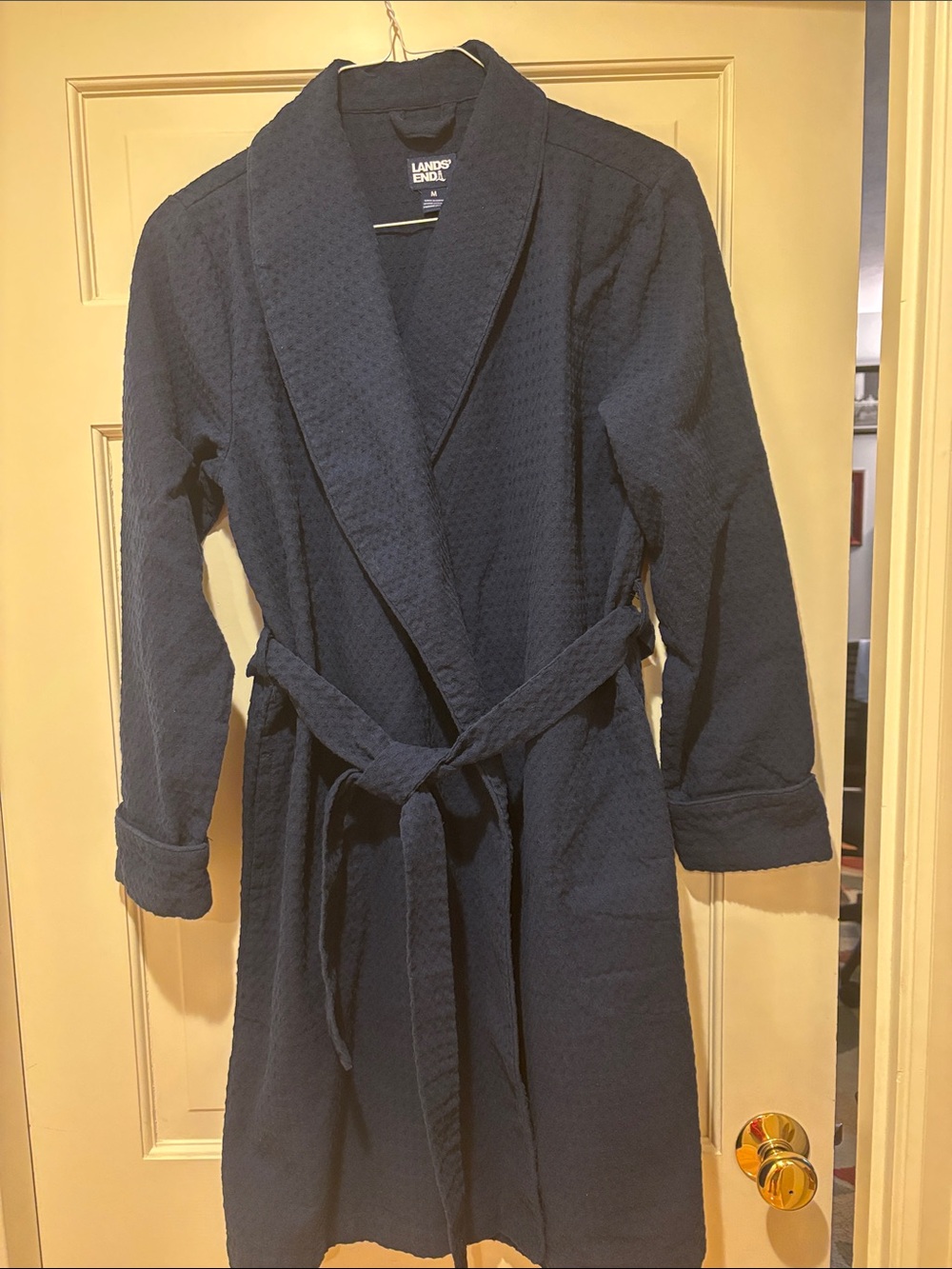 Lands' End Navy Textured Bathrobe